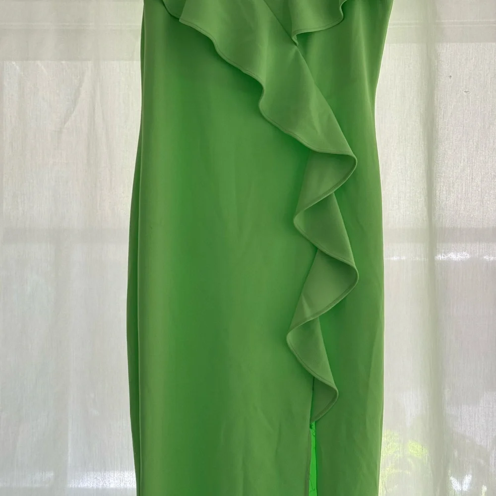 Betsy & Adam Lime Asymmetrical Ruffle Dress - Picture 4 of 9
